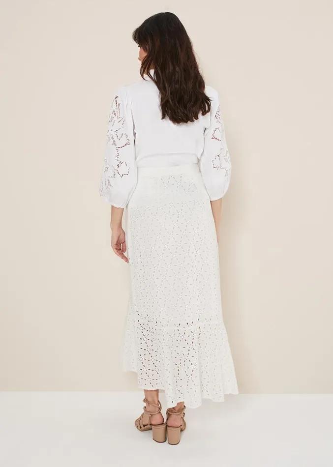 Abla Broderie Midi Skirt White Women Phase Eight Skirts