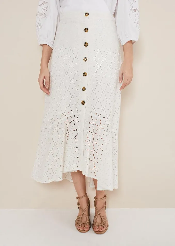 Abla Broderie Midi Skirt White Women Phase Eight Skirts
