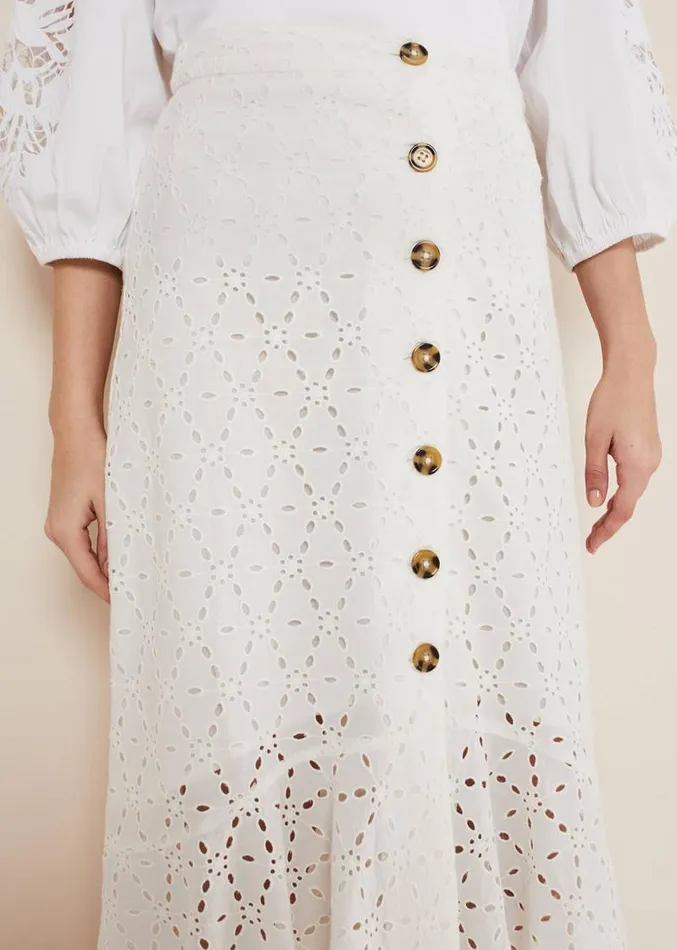 Abla Broderie Midi Skirt White Women Phase Eight Skirts