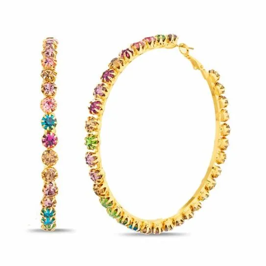Accessories RHINESTONE HOOPS RAINBOW MULTI Rainbow Multi Steve Madden Jewelry