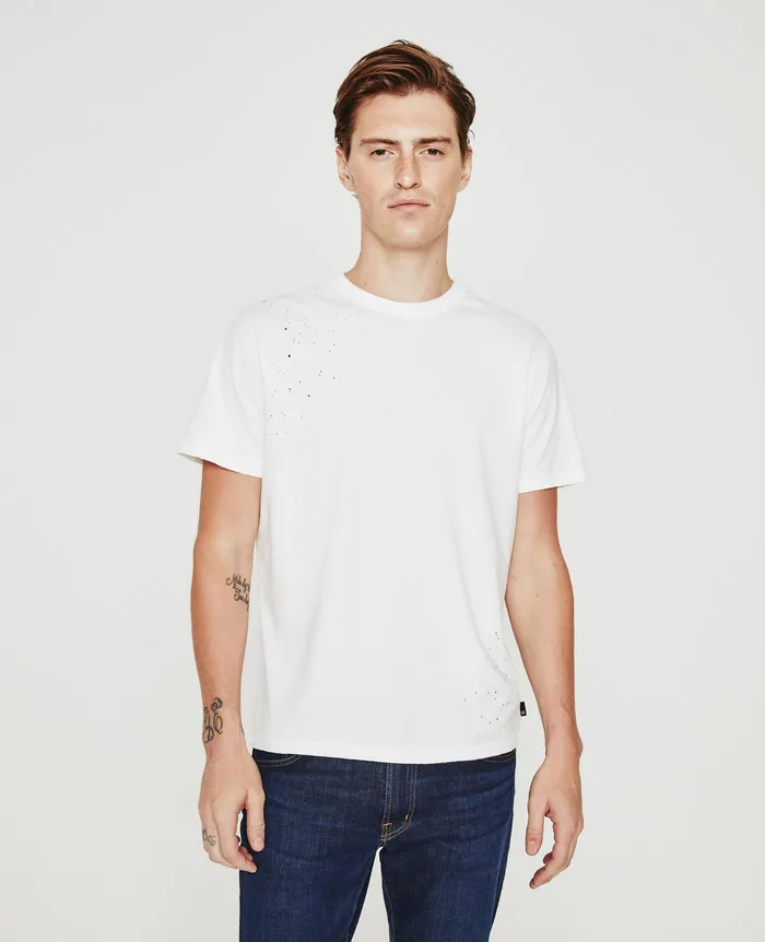 AG Jeans Tees Men Bryce Crew STONE DOT WHITE MULTI
