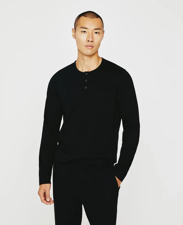 AG Jeans Tees Men Bryce Long Sleeve Henley TRUE BLACK