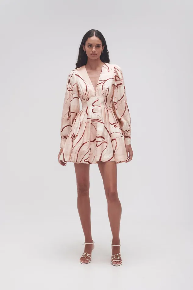 Aje Amelia Plunge Mini Dress Whimsical Dove Women Dresses