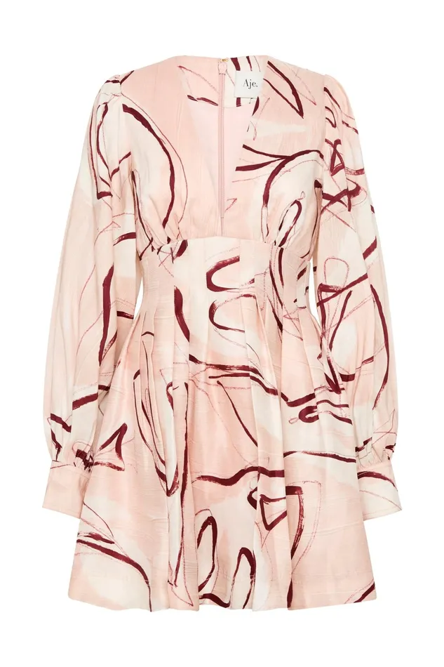 Aje Amelia Plunge Mini Dress Whimsical Dove Women Dresses
