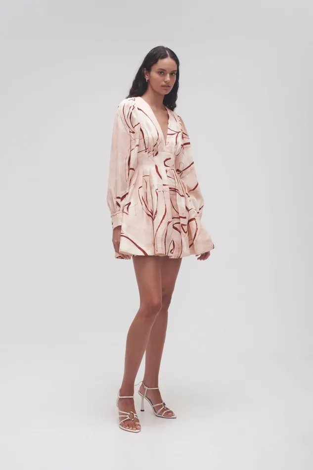 Aje Amelia Plunge Mini Dress Whimsical Dove Women Dresses