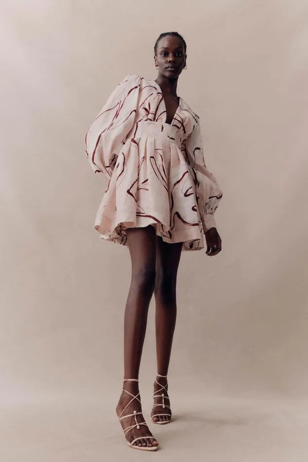Aje Amelia Plunge Mini Dress Whimsical Dove Women Dresses