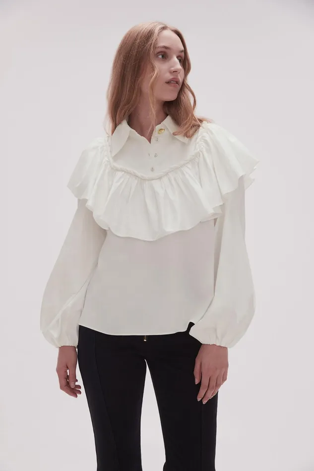 Aje Anne Twisted Flounce Blouse Ivory Women Tops