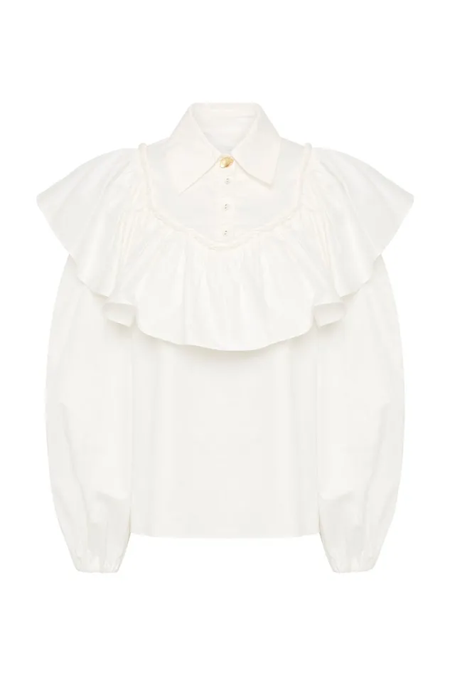 Aje Anne Twisted Flounce Blouse Ivory Women Tops