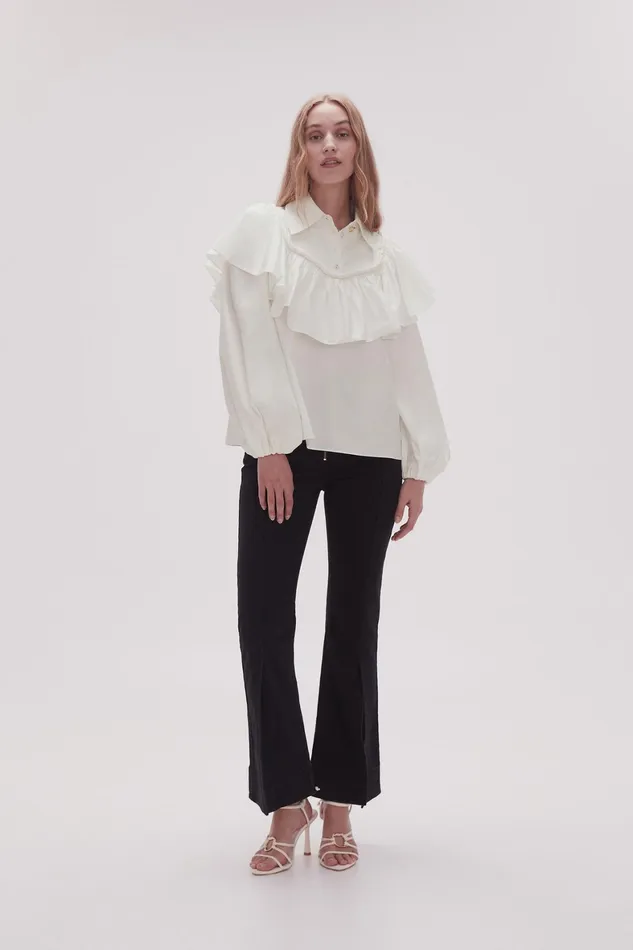 Aje Anne Twisted Flounce Blouse Ivory Women Tops