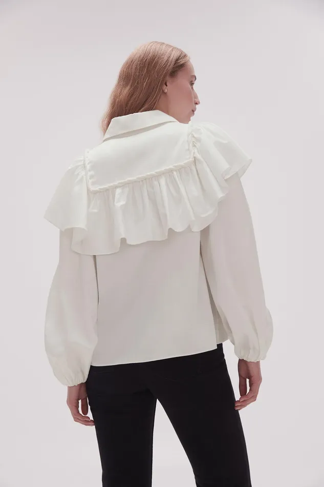 Aje Anne Twisted Flounce Blouse Ivory Women Tops