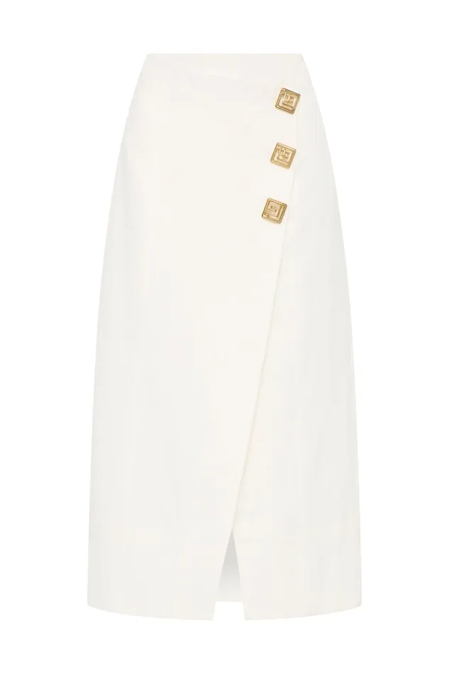 Aje Araminta Wrap Front Midi Skirt Ivory Women Skirts