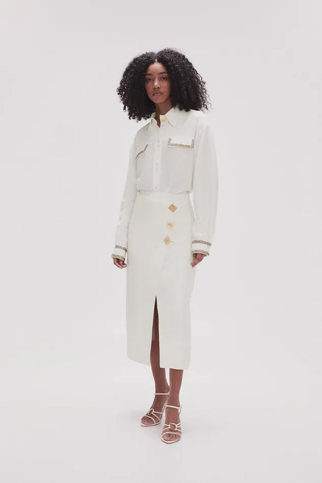 Aje Araminta Wrap Front Midi Skirt Ivory Women Skirts