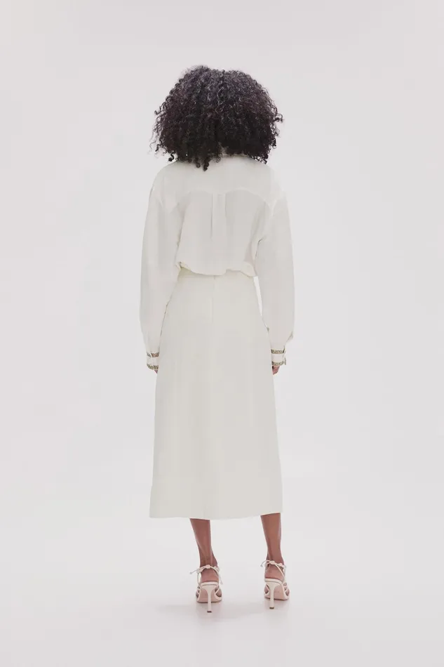 Aje Araminta Wrap Front Midi Skirt Ivory Women Skirts