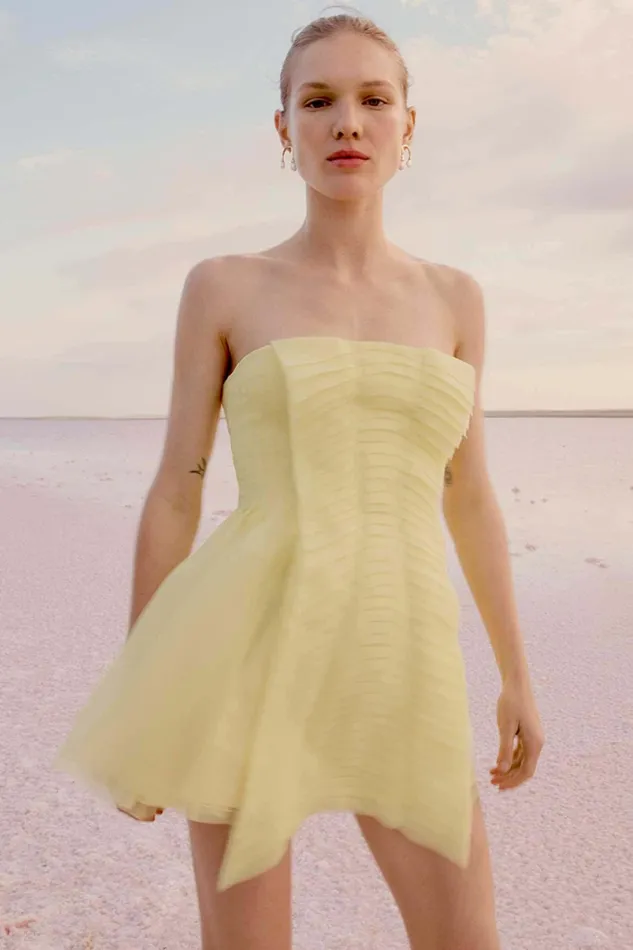 Aje Astrid Strapless Mini Dress Soft Lemon Yellow Women Dresses