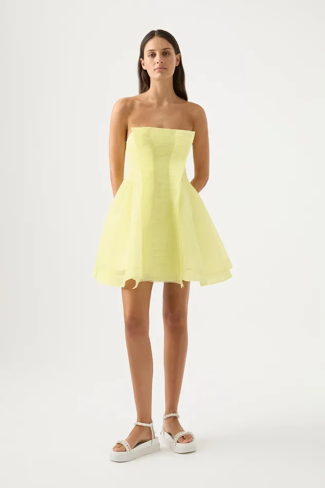 Aje Astrid Strapless Mini Dress Soft Lemon Yellow Women Dresses