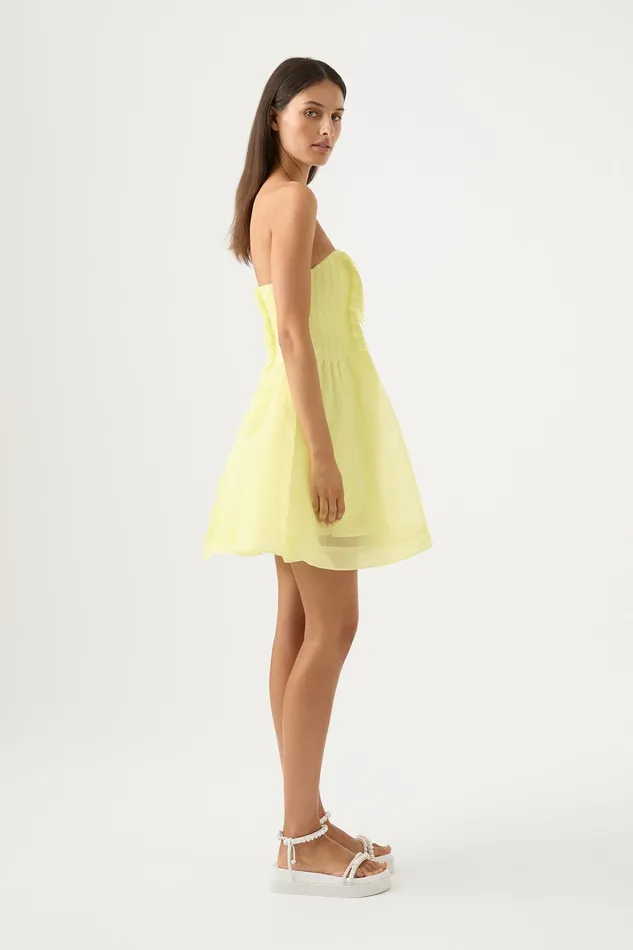 Aje Astrid Strapless Mini Dress Soft Lemon Yellow Women Dresses