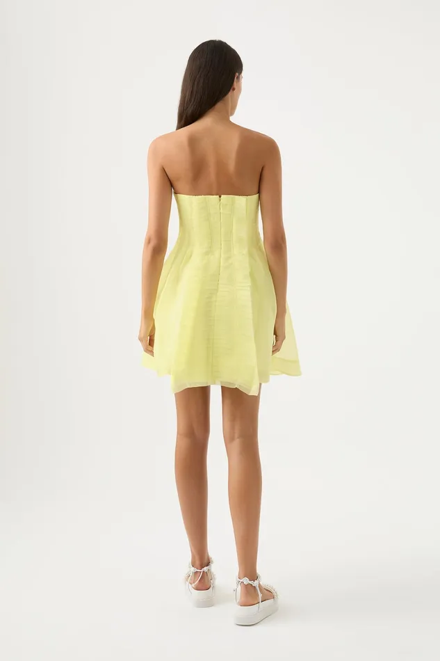 Aje Astrid Strapless Mini Dress Soft Lemon Yellow Women Dresses
