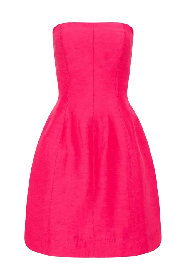 Aje Baret Strapless Mini Dress Hot Pink Women Dresses