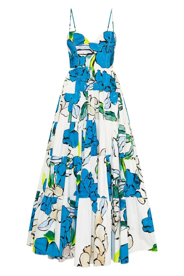 Aje Botanical Tiered Midi Dress Cool Camellia Women Dresses