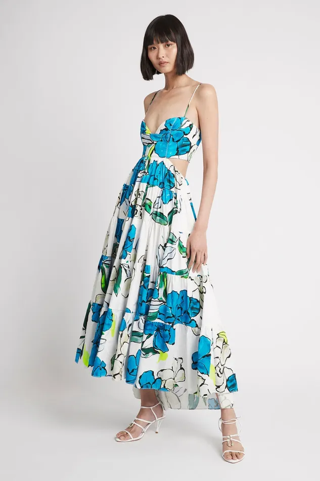 Aje Botanical Tiered Midi Dress Cool Camellia Women Dresses
