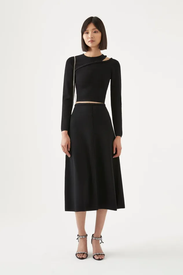 Aje Cannes Braided Cut Out Knit Top Black Women Tops
