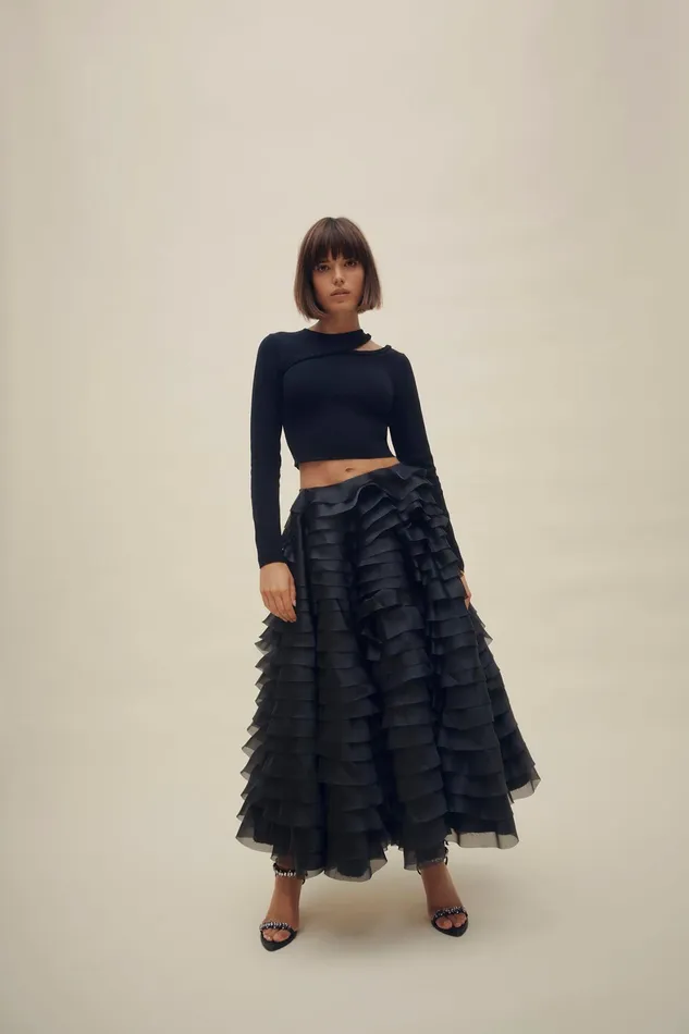 Aje Cannes Braided Cut Out Knit Top Black Women Tops