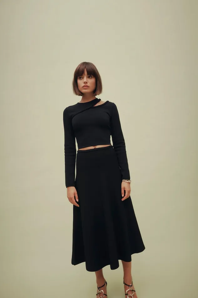 Aje Cannes Braided Cut Out Knit Top Black Women Tops