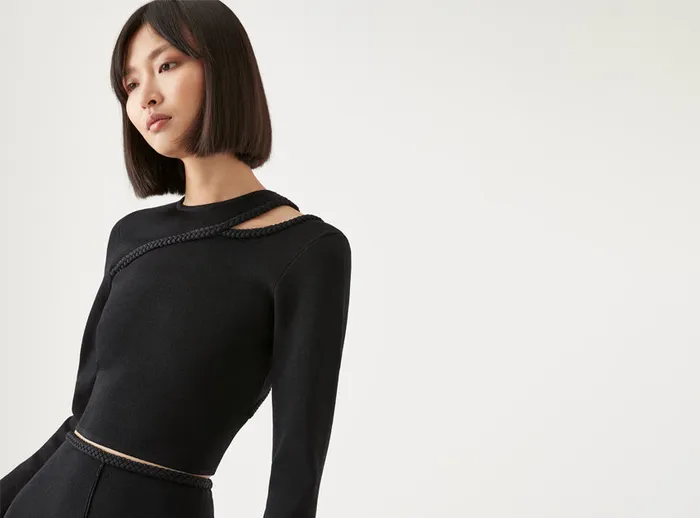 Aje Cannes Braided Cut Out Knit Top Black Women Tops