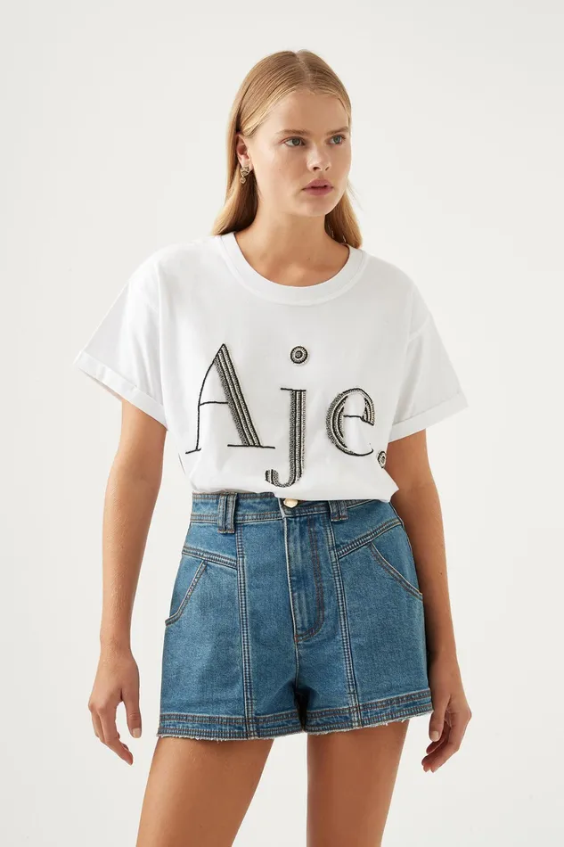 Aje Cary Embellished Tee Whiteblack Women Tees