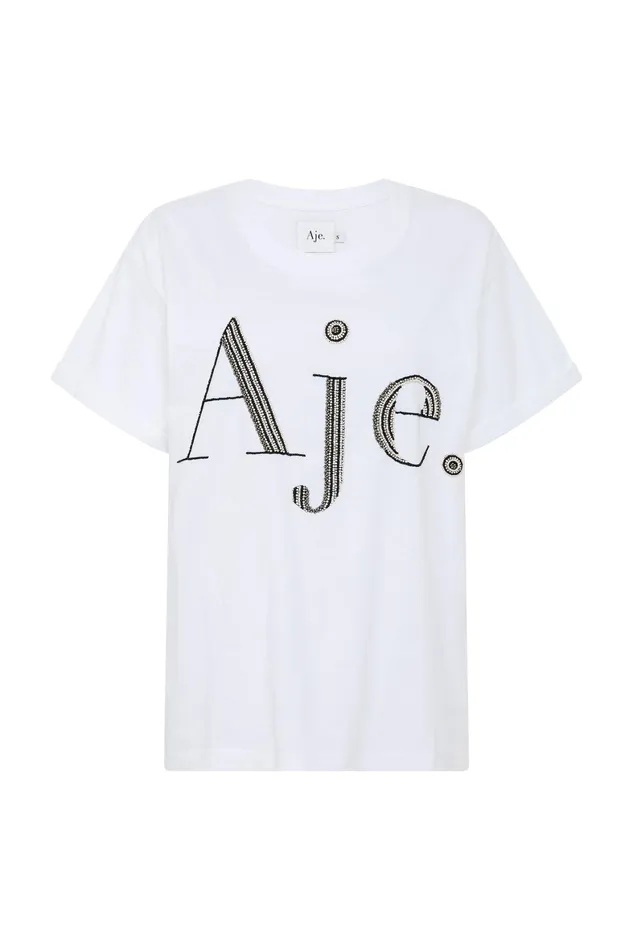 Aje Cary Embellished Tee Whiteblack Women Tees