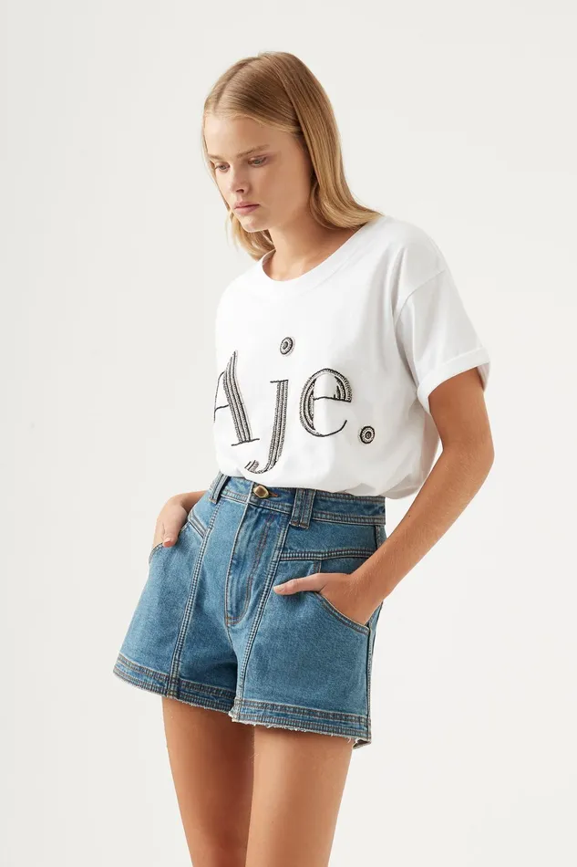 Aje Cary Embellished Tee Whiteblack Women Tees