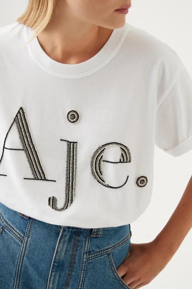 Aje Cary Embellished Tee Whiteblack Women Tees
