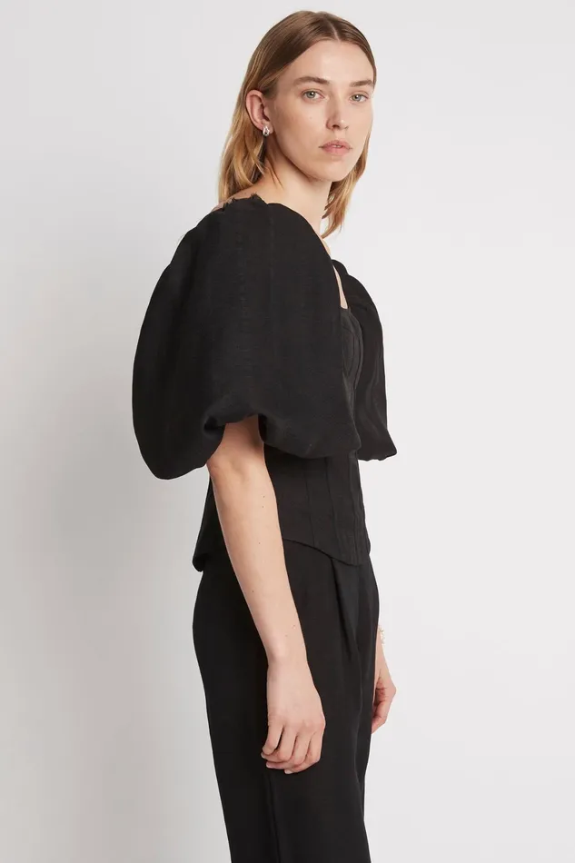 Aje Cecile Puff Sleeve Corset Top Black Women Tops