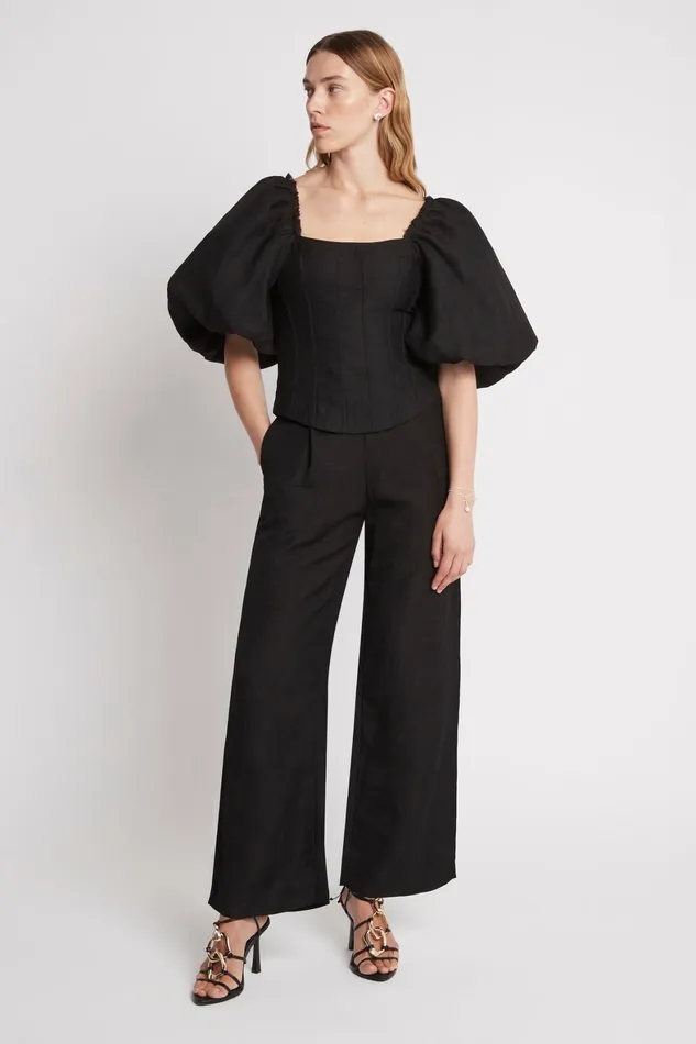 Aje Cecile Puff Sleeve Corset Top Black Women Tops