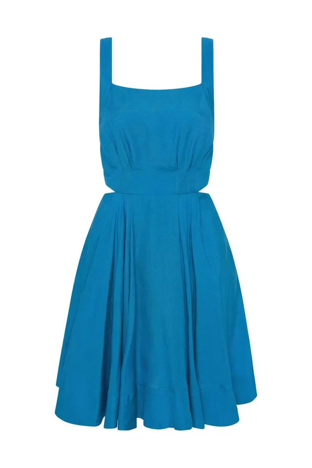 Aje Clara Tie Back Mini Dress Azure Blue Women Dresses