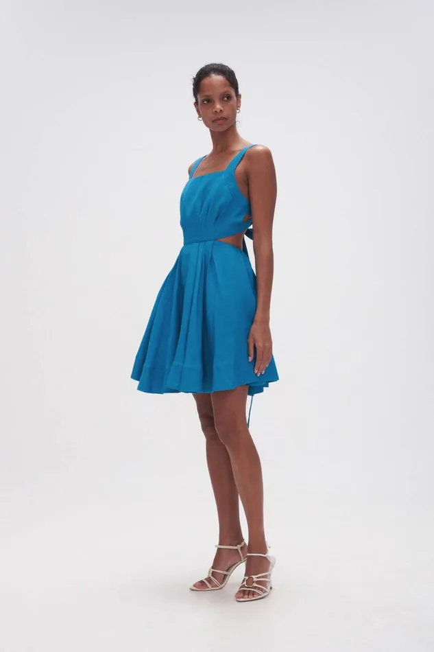 Aje Clara Tie Back Mini Dress Azure Blue Women Dresses