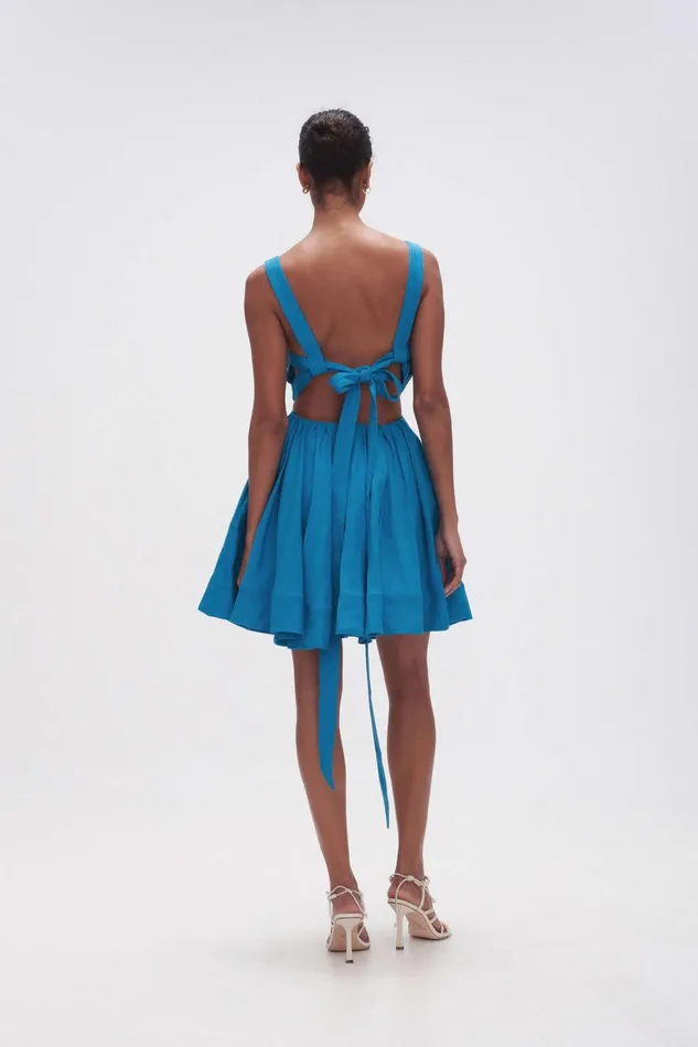 Aje Clara Tie Back Mini Dress Azure Blue Women Dresses