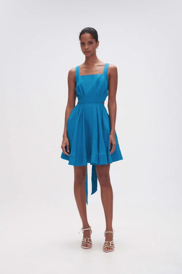 Aje Clara Tie Back Mini Dress Azure Blue Women Dresses