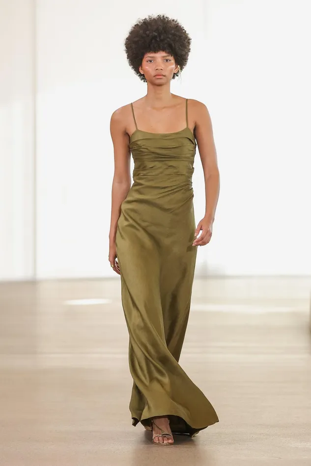 Aje Clarice Draped Maxi Dress Deep Olive Women Dresses