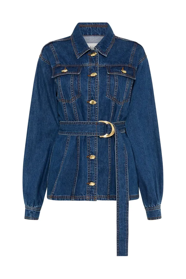 Aje Colorado Belted Denim Shirt Washed Indigo Women Tops