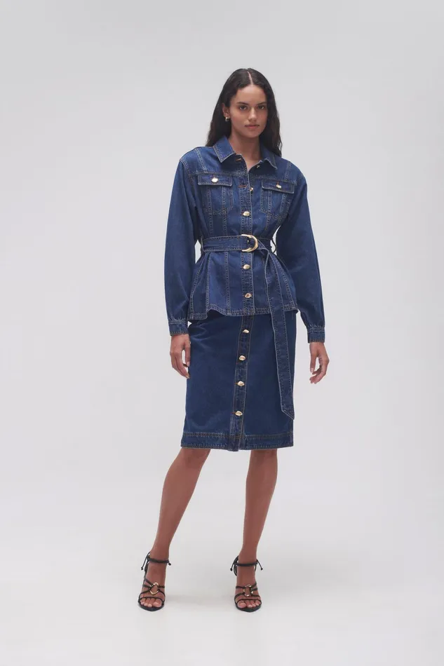 Aje Colorado Belted Denim Shirt Washed Indigo Women Tops