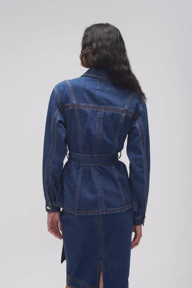 Aje Colorado Belted Denim Shirt Washed Indigo Women Tops