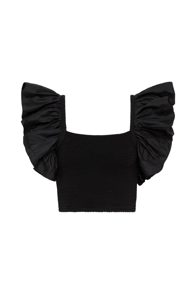 Aje Corinne Knit Bodice Crop Top Black Women Tops