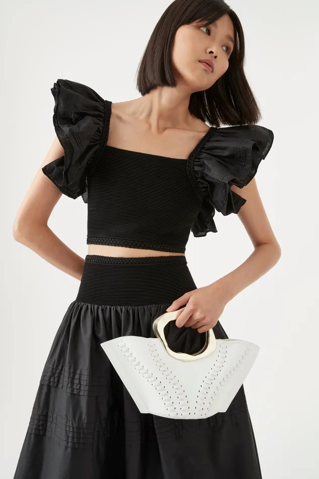 Aje Corinne Knit Bodice Crop Top Black Women Tops