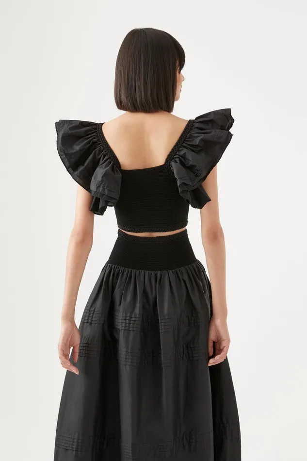 Aje Corinne Knit Bodice Crop Top Black Women Tops