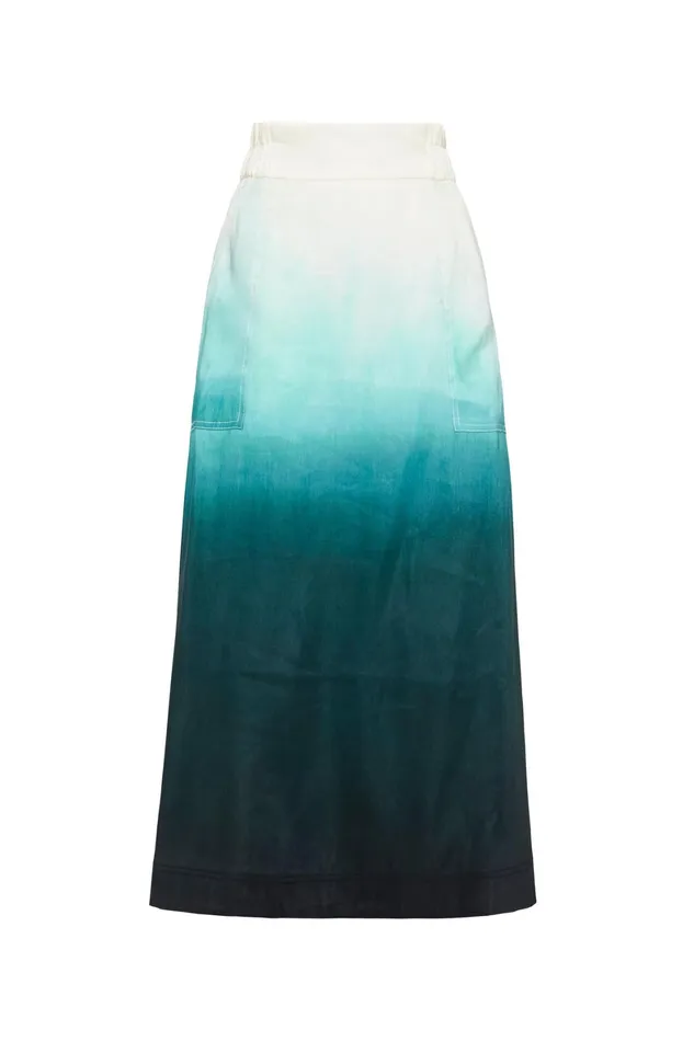 Aje Cosmos Midi Skirt Handpainted Teal Ombre Women Skirts