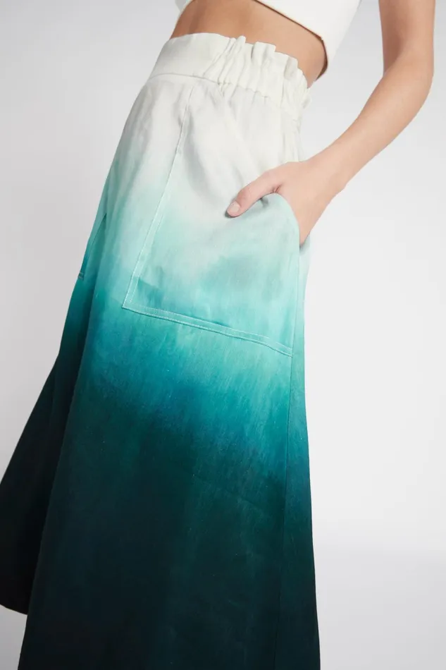 Aje Cosmos Midi Skirt Handpainted Teal Ombre Women Skirts