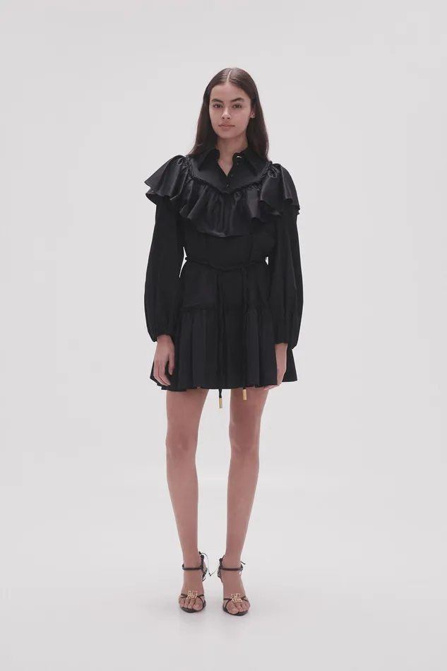 Aje Dahlia Flounce Mini Dress Black Women Dresses