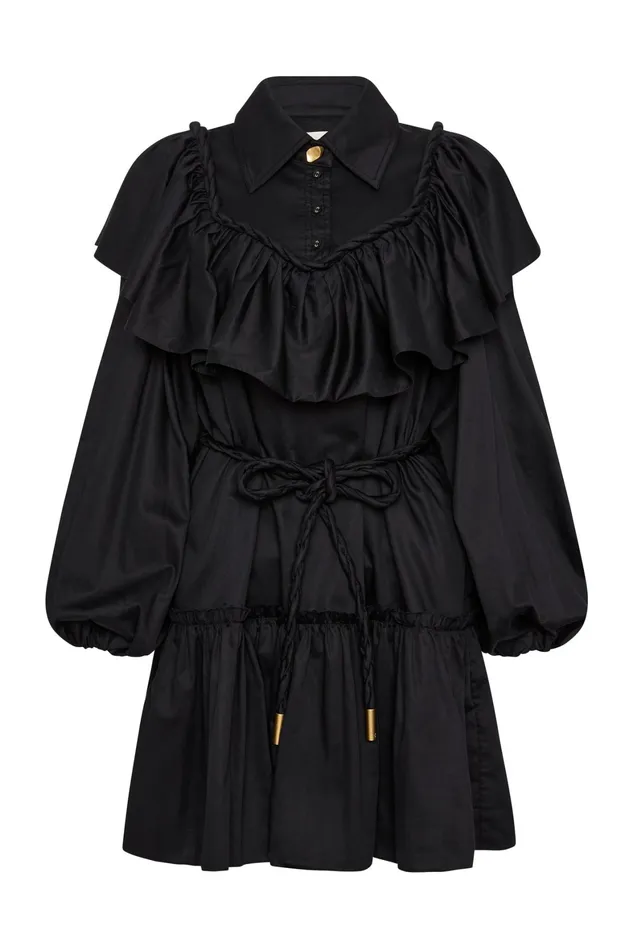 Aje Dahlia Flounce Mini Dress Black Women Dresses