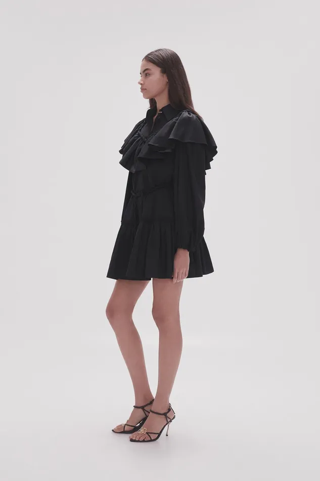 Aje Dahlia Flounce Mini Dress Black Women Dresses